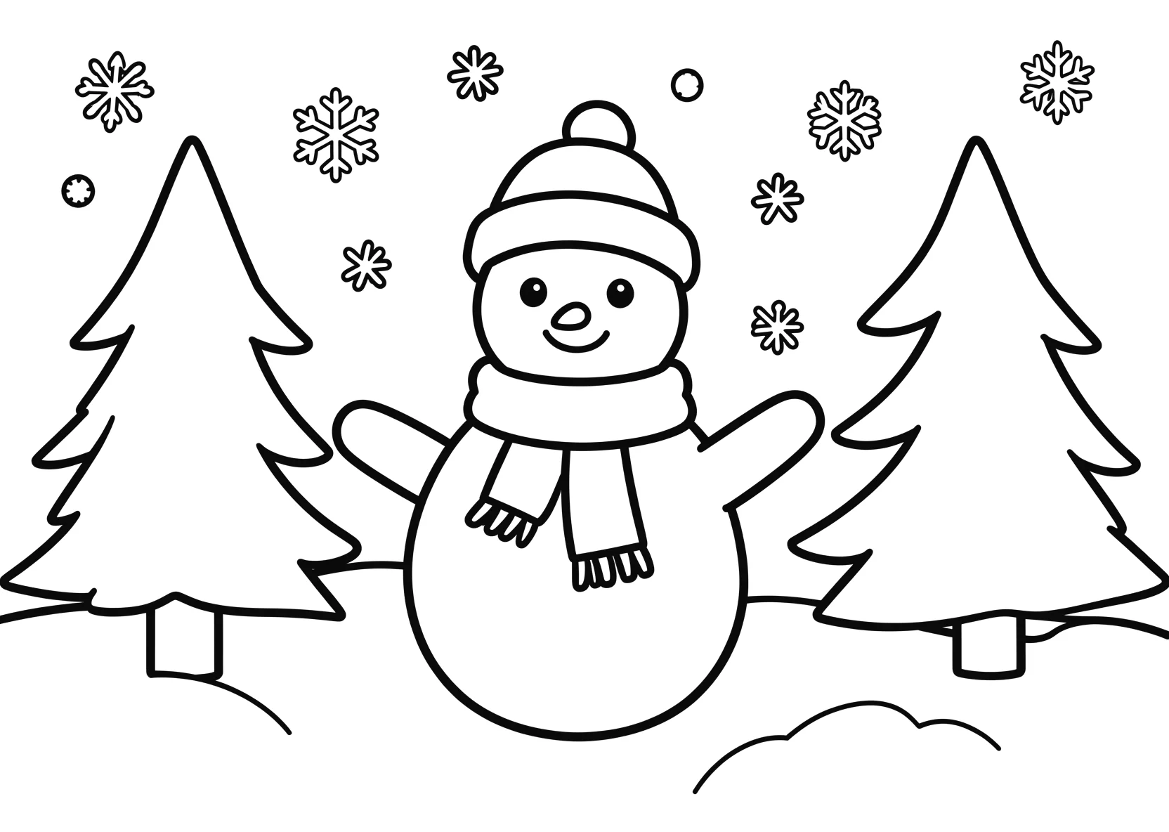 Ausmalbild Schneemann mit Schal - Ausmalbild aus der Kategorie Natur - kostenlos ausdrucken