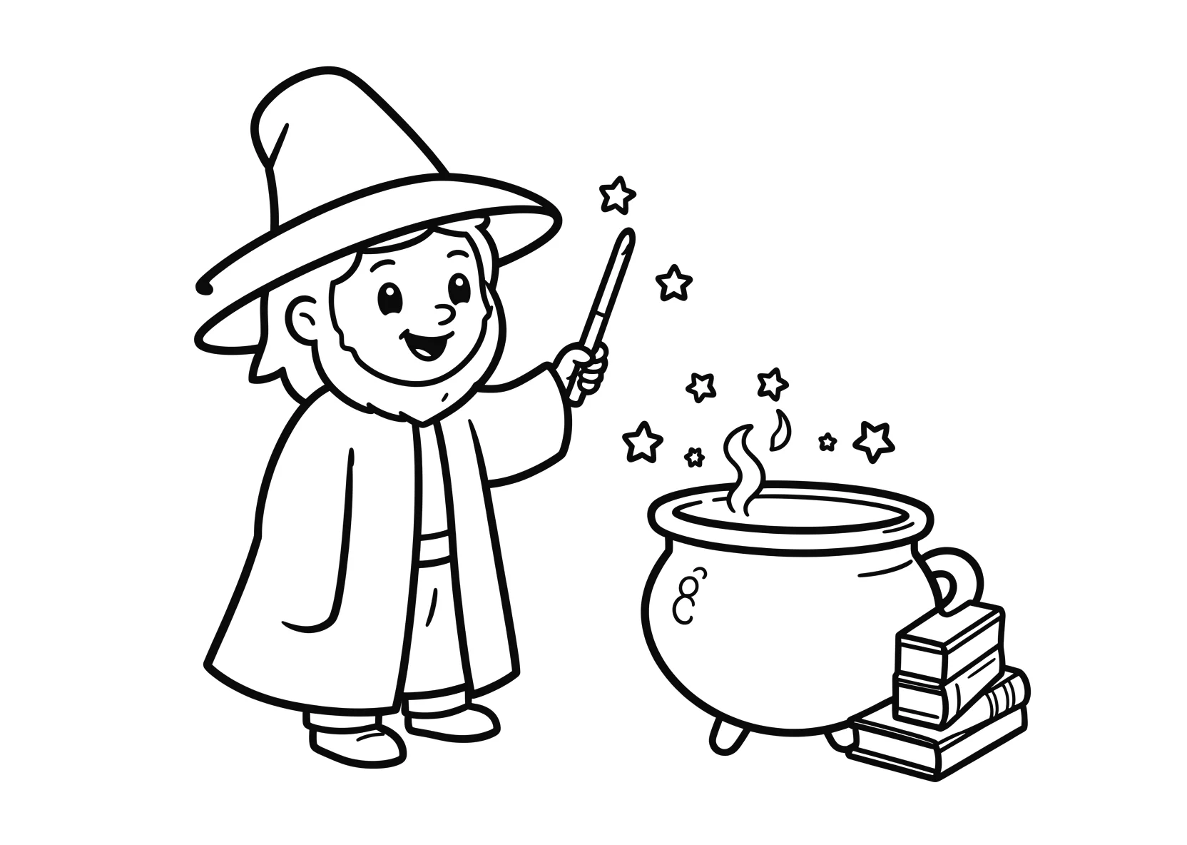 Ausmalbild Zauberer mit Hut - Ausmalbild aus der Kategorie Maerchen - kostenlos ausdrucken