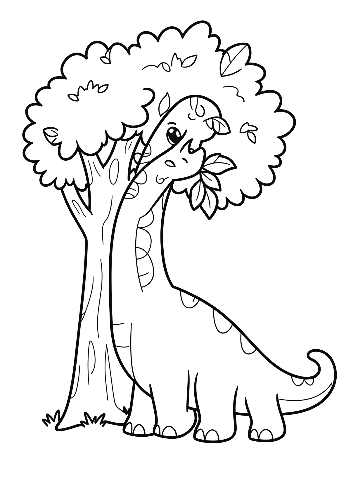 Ausmalbild Brachiosaurus frisst Blätter von einem hohen Baum - Ausmalbild aus der Kategorie Tiere - kostenlos ausdrucken