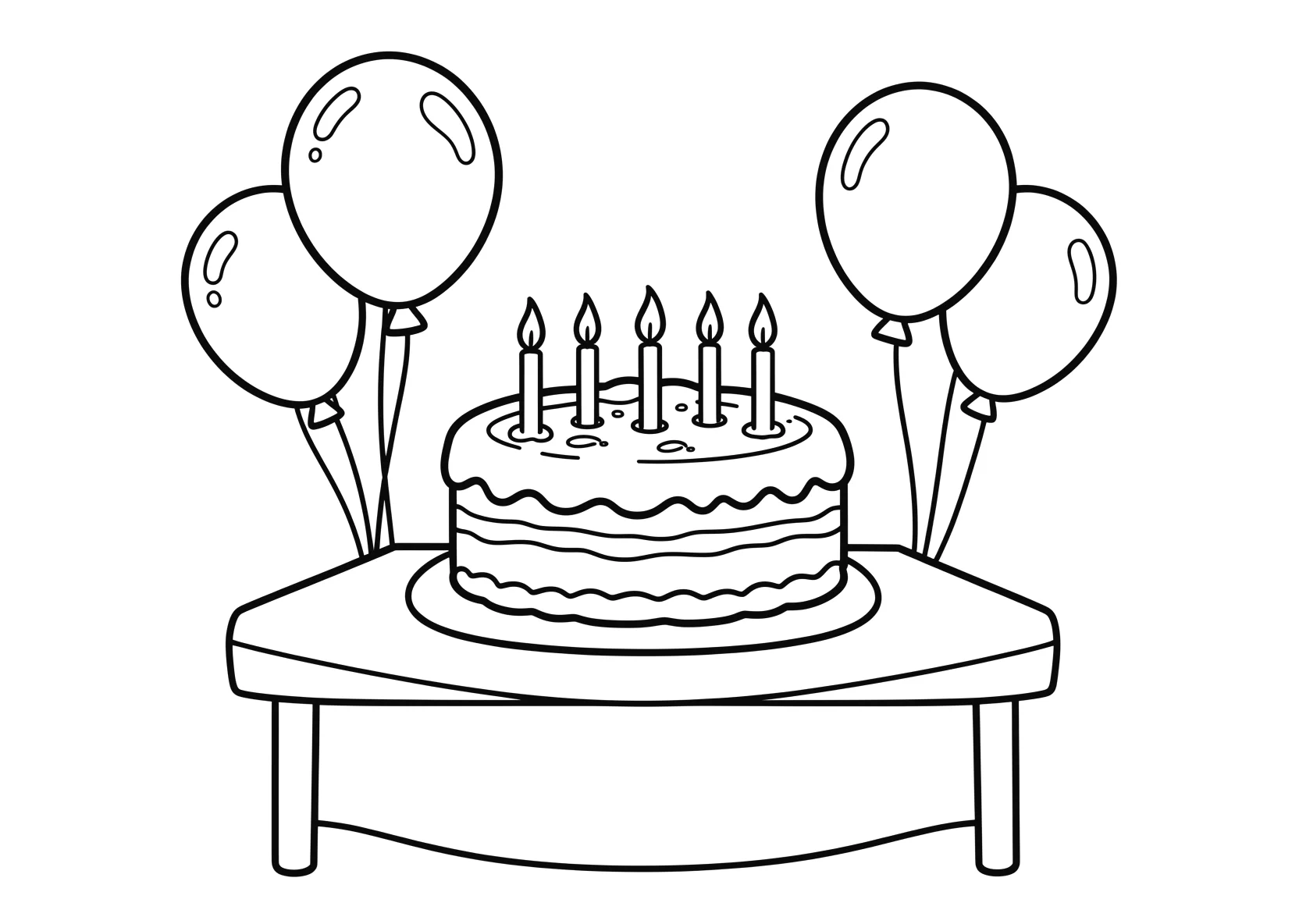Ausmalbild Großer Geburtstagskuchen mit Kerzen auf einem - Ausmalbild aus der Kategorie Feiertage - kostenlos ausdrucken