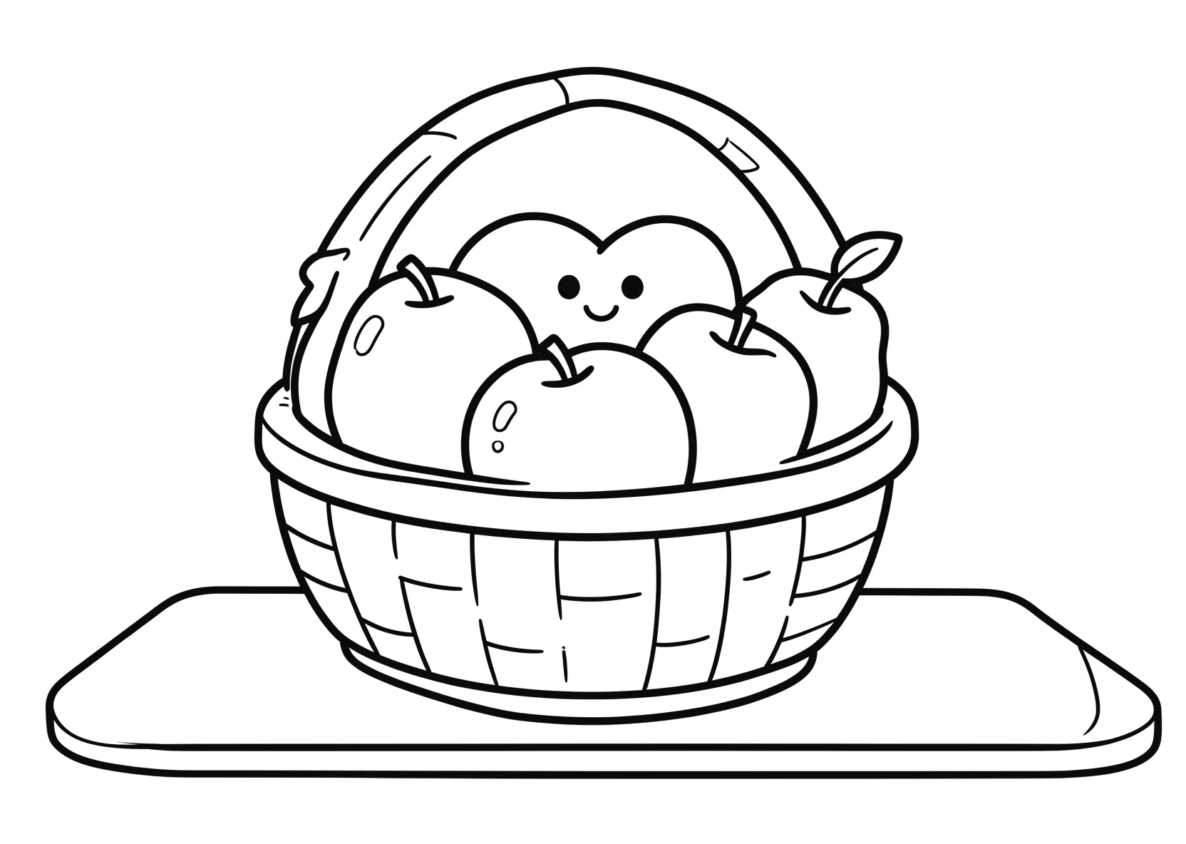 Ausmalbild Korb mit Äpfeln und Birnen auf einem Tisch - Ausmalbild aus der Kategorie Essen - kostenlos ausdrucken