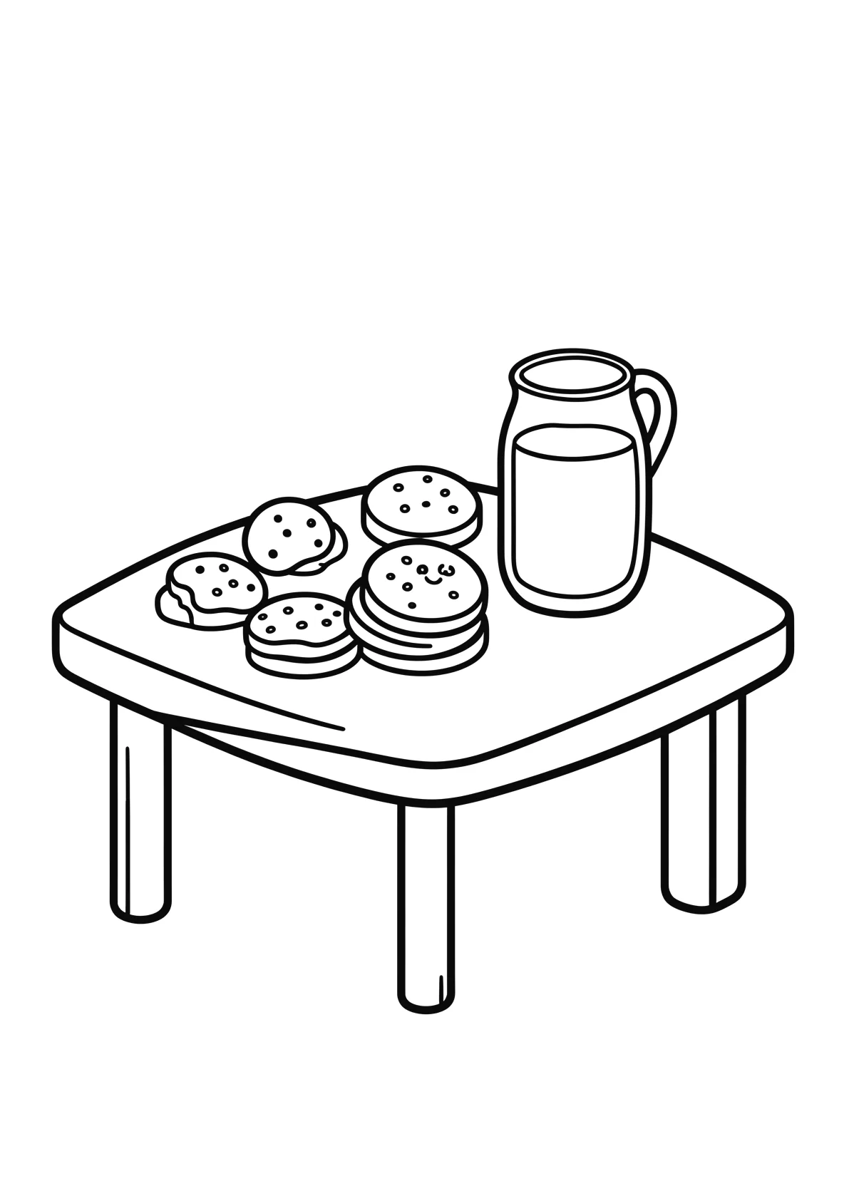 Ausmalbild Tisch mit Keksen und Milch - Ausmalbild aus der Kategorie Essen - kostenlos ausdrucken