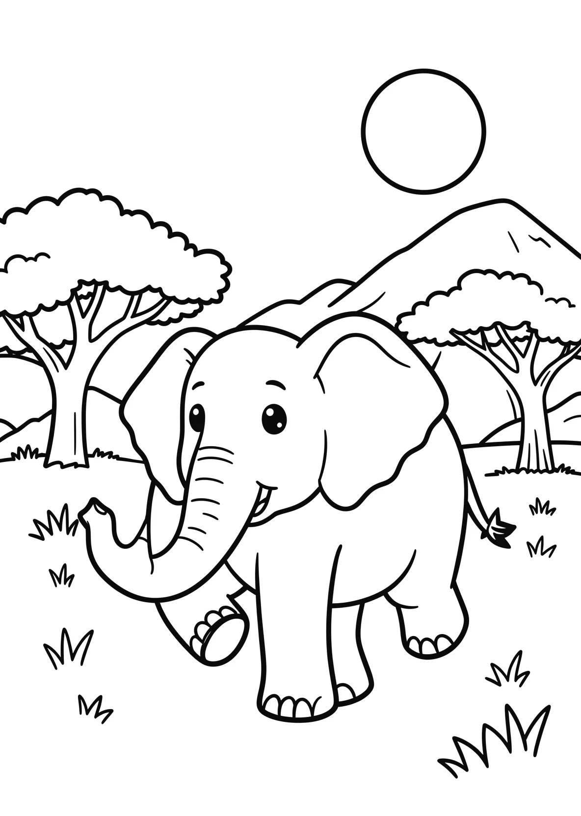 Ausmalbild Großer Elefant läuft durch - Ausmalbild aus der Kategorie Tiere - kostenlos ausdrucken