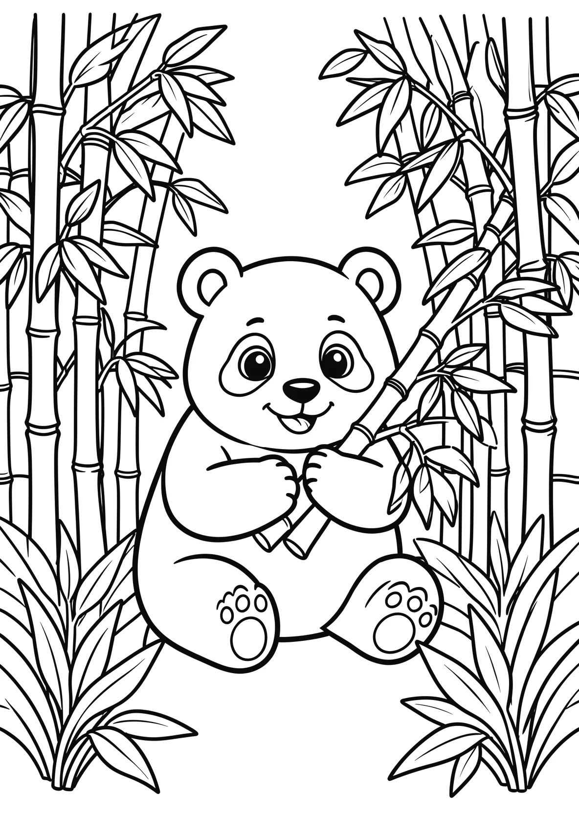 Ausmalbild Panda sitzt im Bambuswald - Ausmalbild aus der Kategorie Tiere - kostenlos ausdrucken