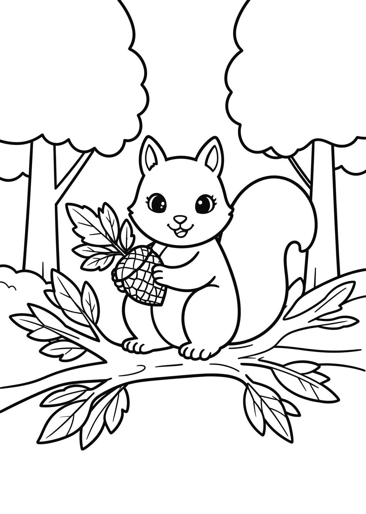 Ausmalbild Eichhörnchen sitzt auf einem Ast - Ausmalbild aus der Kategorie Tiere - kostenlos ausdrucken