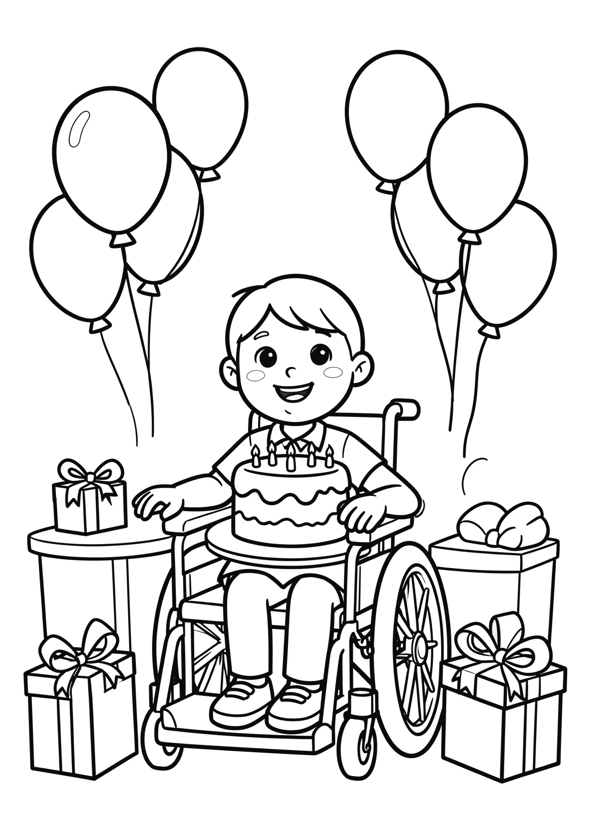 Ausmalbild Kinder feiern Geburtstag mit einem Kind im - Ausmalbild aus der Kategorie Feiertage - kostenlos ausdrucken