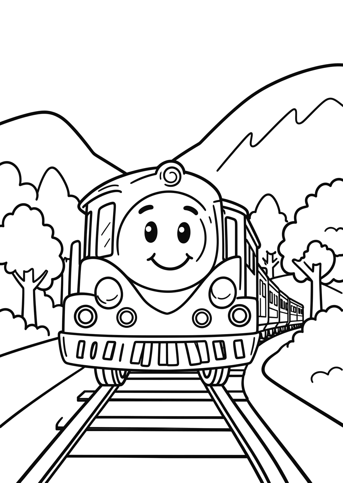 Ausmalbild Großer Zug fährt über eine Eisenbahnbrücke mit - Ausmalbild aus der Kategorie Fahrzeuge - kostenlos ausdrucken