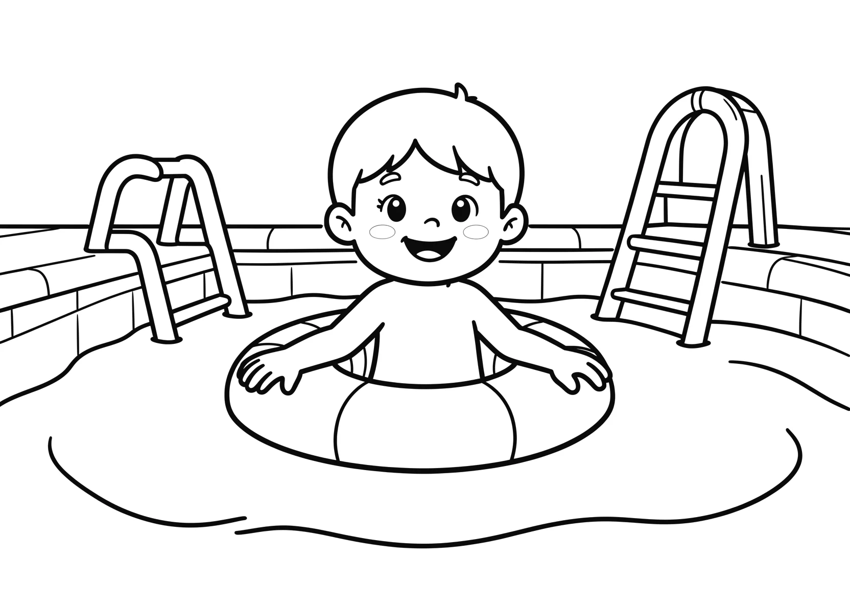 Ausmalbild Kinder schwimmen in einem Schwimmbad mit - Ausmalbild aus der Kategorie Sport - kostenlos ausdrucken