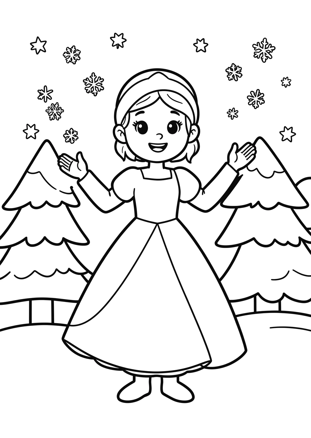 Ausmalbild Eisprinzessin zaubert Schneeflocken in einer - Ausmalbild aus der Kategorie Maerchen - kostenlos ausdrucken