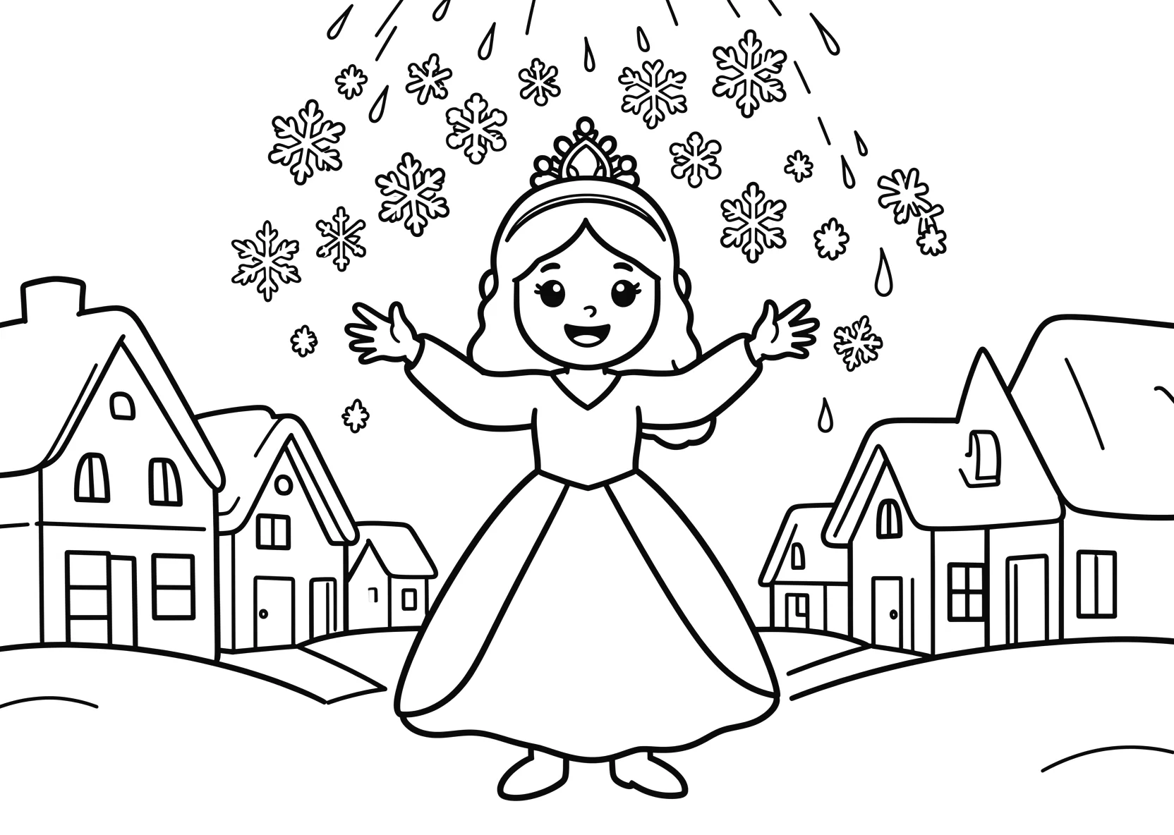 Ausmalbild Eisprinzessin zaubert einen Regen aus - Ausmalbild aus der Kategorie Maerchen - kostenlos ausdrucken