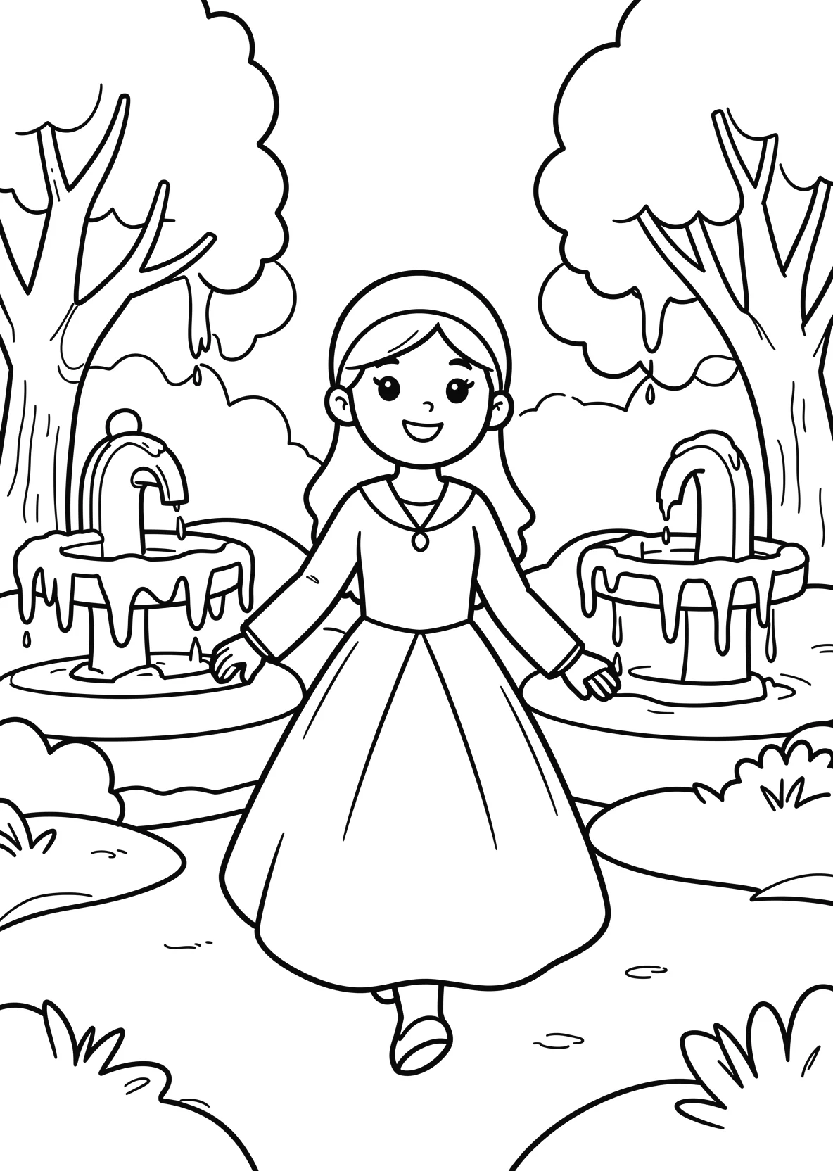 Ausmalbild Eisprinzessin läuft durch einen verschneiten - Ausmalbild aus der Kategorie Maerchen - kostenlos ausdrucken