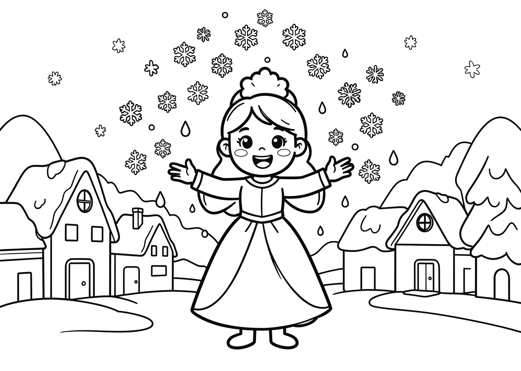 Ausmalbild Eisprinzessin zaubert einen Regen aus - Ausmalbild aus der Kategorie Maerchen - kostenlos ausdrucken