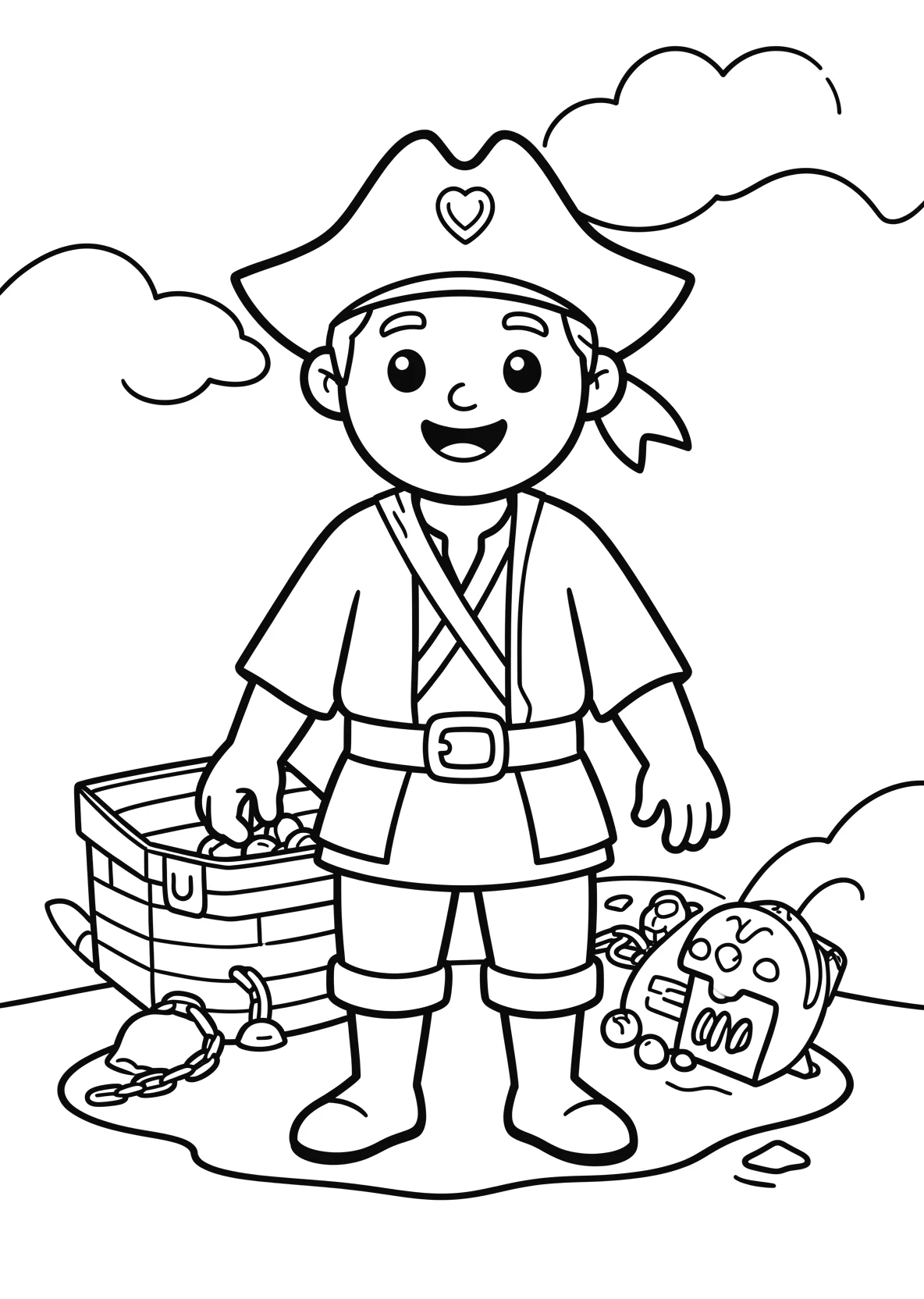 Ausmalbild Pirat sucht einen Schatz auf einer Insel - Ausmalbild aus der Kategorie Maerchen - kostenlos ausdrucken