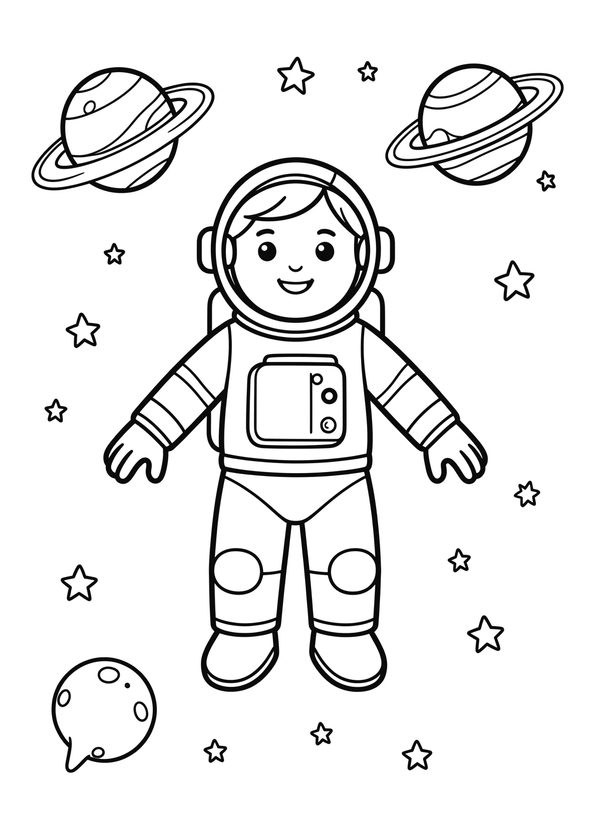 Ausmalbild Mutiger Astronaut schwebt im Weltraum zwischen - Ausmalbild aus der Kategorie Berufe - kostenlos ausdrucken