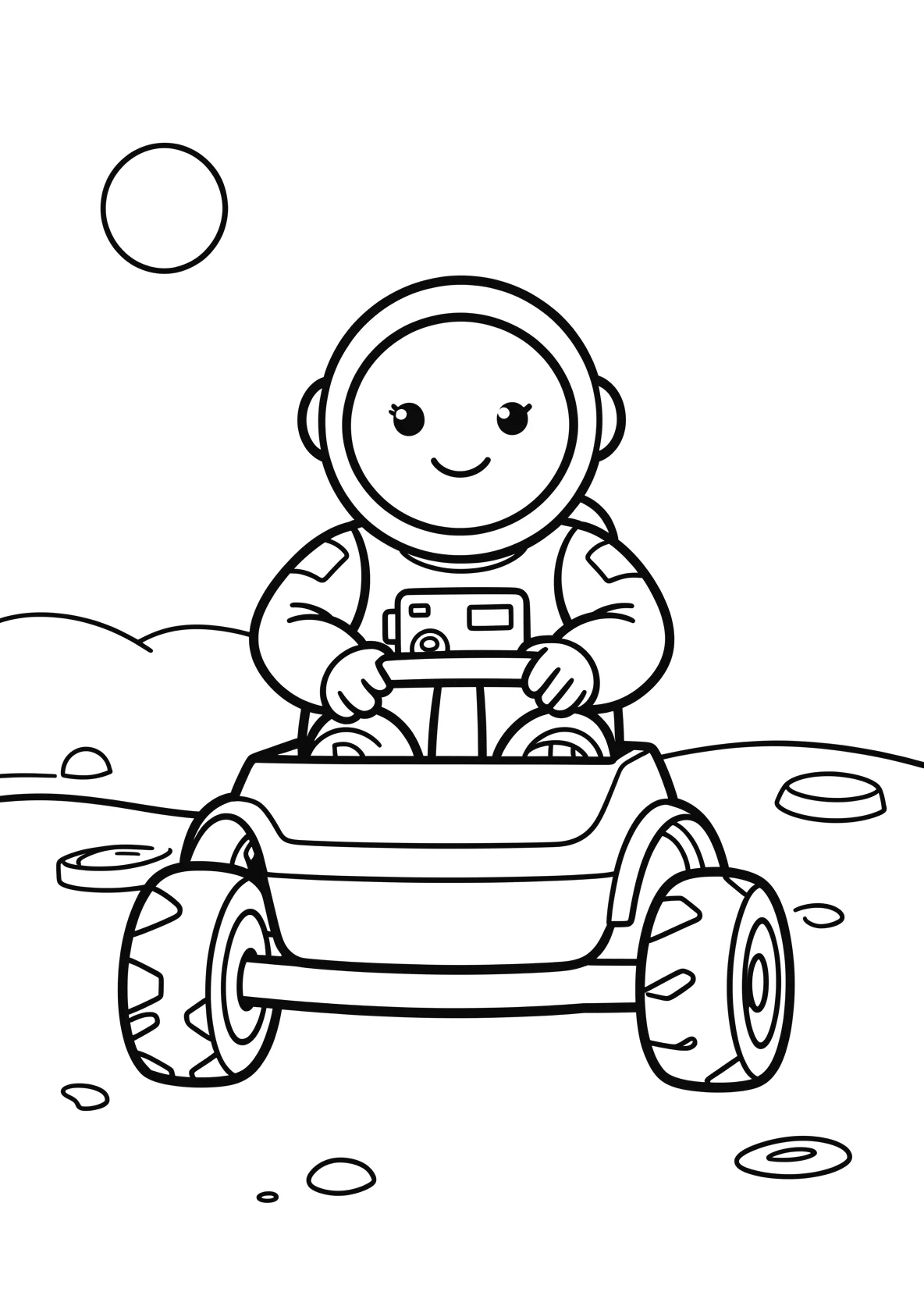 Ausmalbild Astronaut fährt mit einem Rover über - Ausmalbild aus der Kategorie Berufe - kostenlos ausdrucken