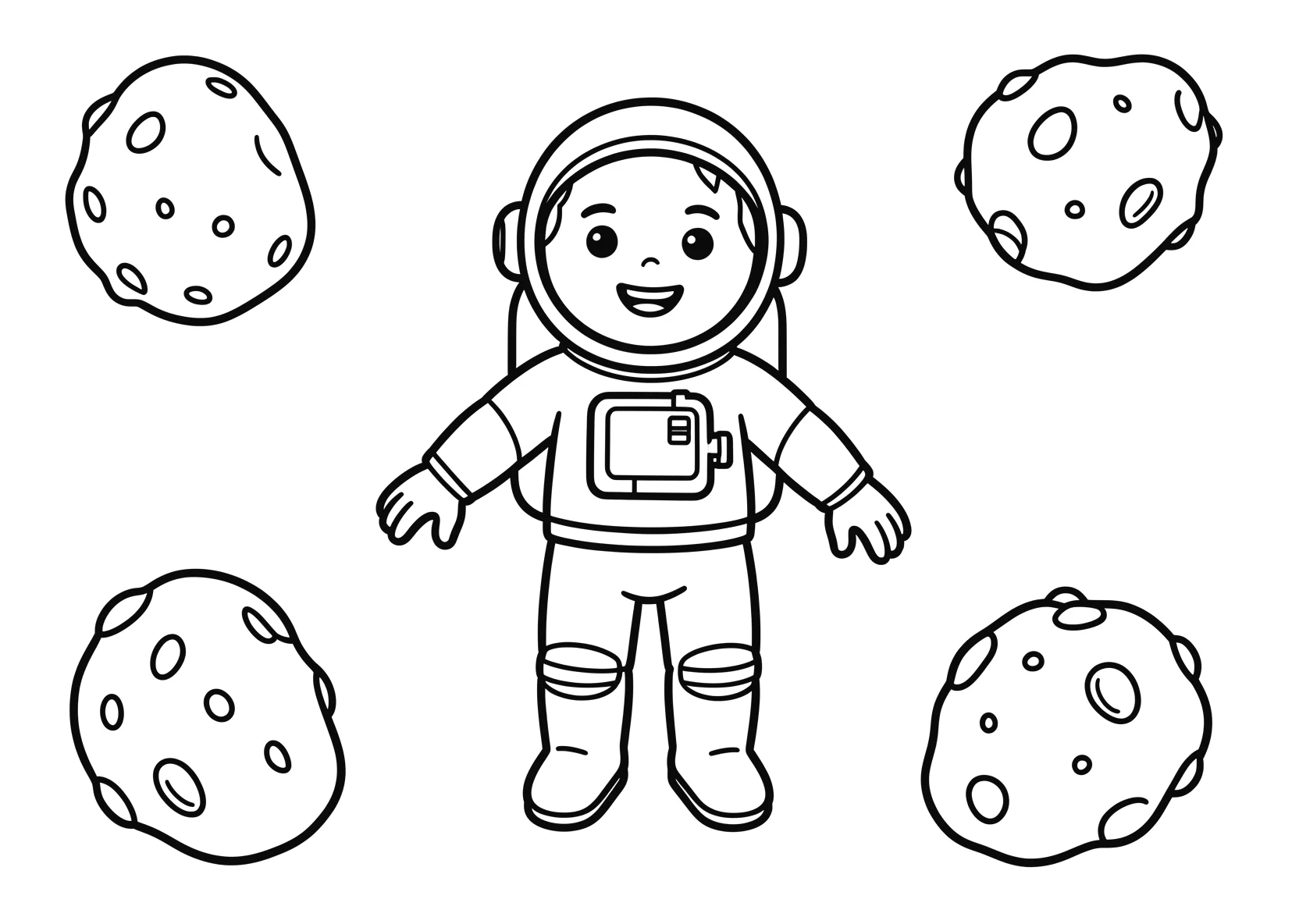 Ausmalbild Astronaut schwebt zwischen Asteroiden im Weltraum - Ausmalbild aus der Kategorie Berufe - kostenlos ausdrucken