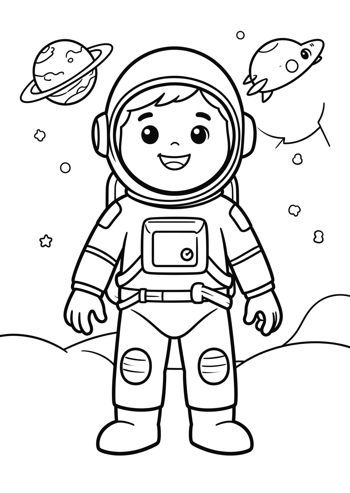 Ausmalbild Astronaut entdeckt einen neuen Planeten - Ausmalbild aus der Kategorie Berufe - kostenlos ausdrucken