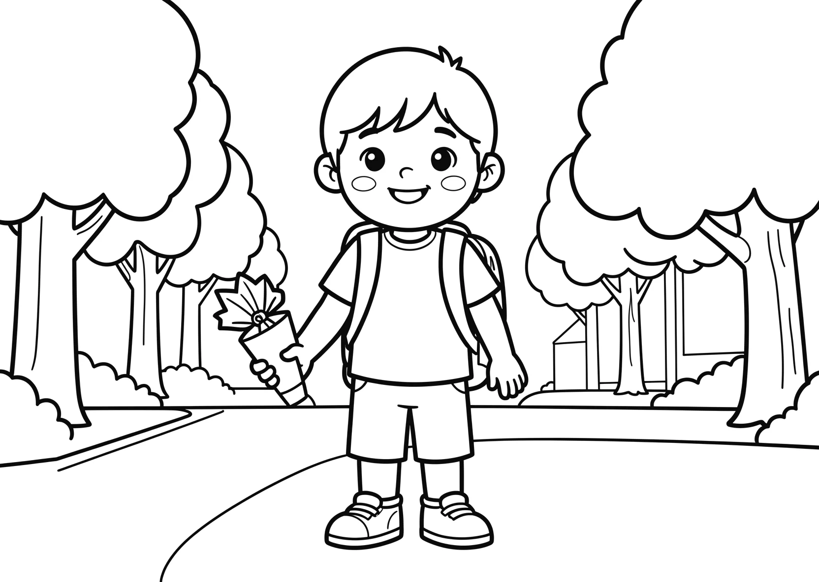 Ausmalbild Schulanfänger mit Schultüte - Ausmalbild aus der Kategorie Berufe - kostenlos ausdrucken