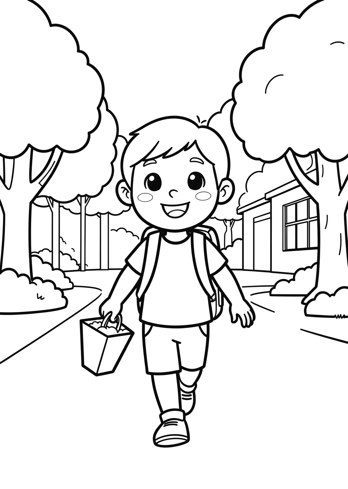 Ausmalbild Kind läuft mit Schultüte - Ausmalbild aus der Kategorie Berufe - kostenlos ausdrucken