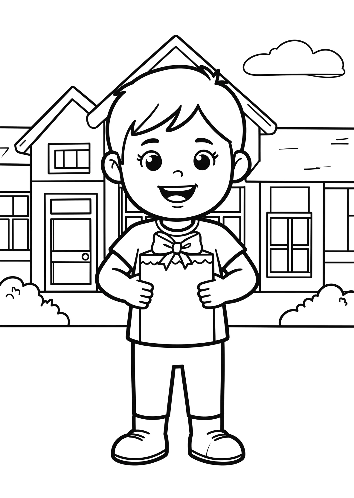 Ausmalbild Schulanfänger zeigt stolz seine große Schultüte - Ausmalbild aus der Kategorie Berufe - kostenlos ausdrucken