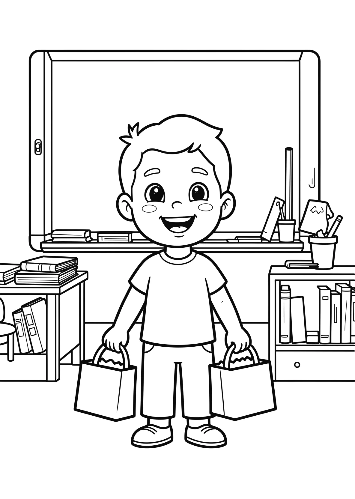 Ausmalbild Kinder mit Schultüten stehen vor einem - Ausmalbild aus der Kategorie Berufe - kostenlos ausdrucken