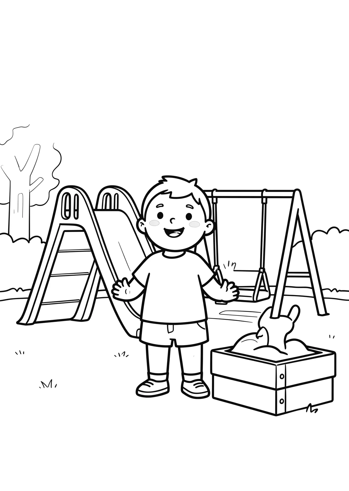 Ausmalbild Kinder spielen im Kindergarten auf einem - Ausmalbild aus der Kategorie Berufe - kostenlos ausdrucken