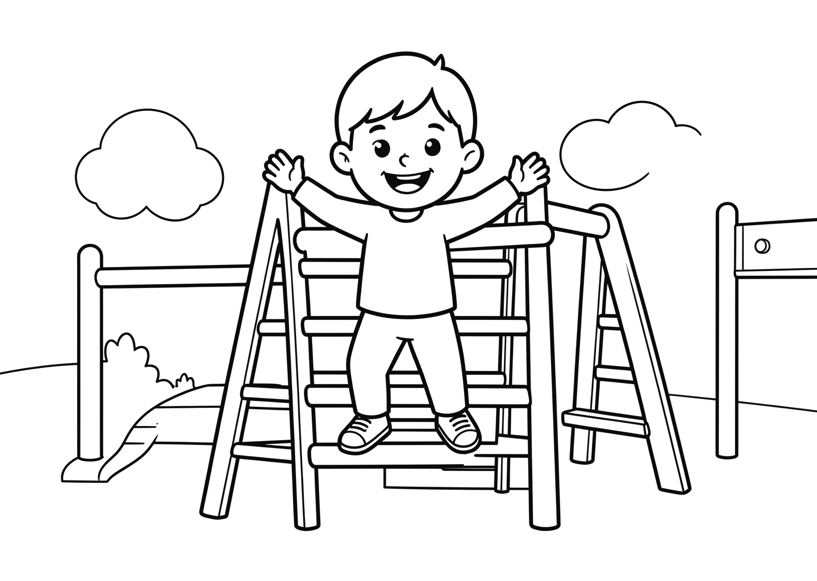 Ausmalbild Kinder klettern auf einem Klettergerüst auf dem - Ausmalbild aus der Kategorie Berufe - kostenlos ausdrucken