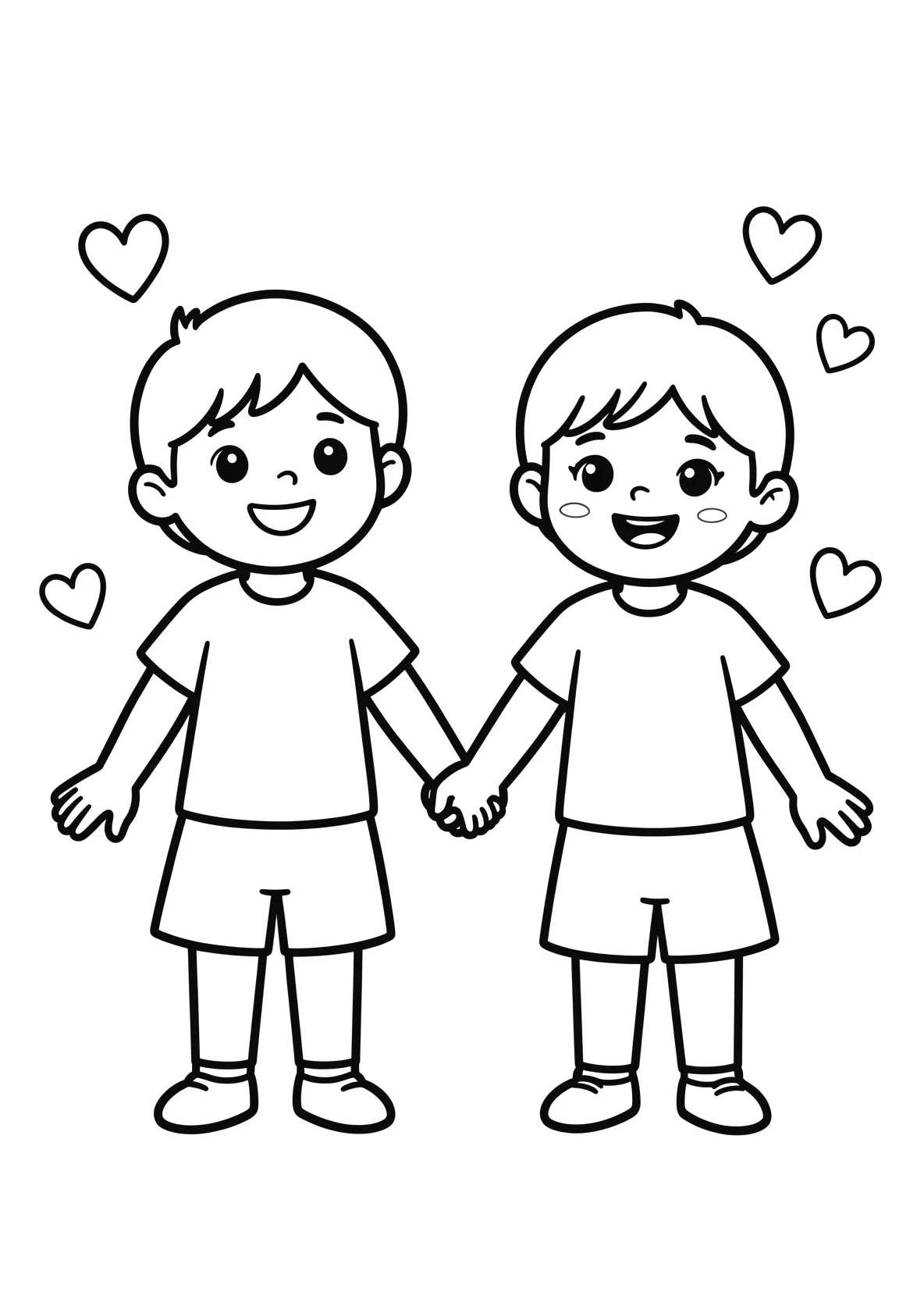 Ausmalbild Zwei Kinder halten sich an den Händen mit - Ausmalbild aus der Kategorie Sonstiges - kostenlos ausdrucken