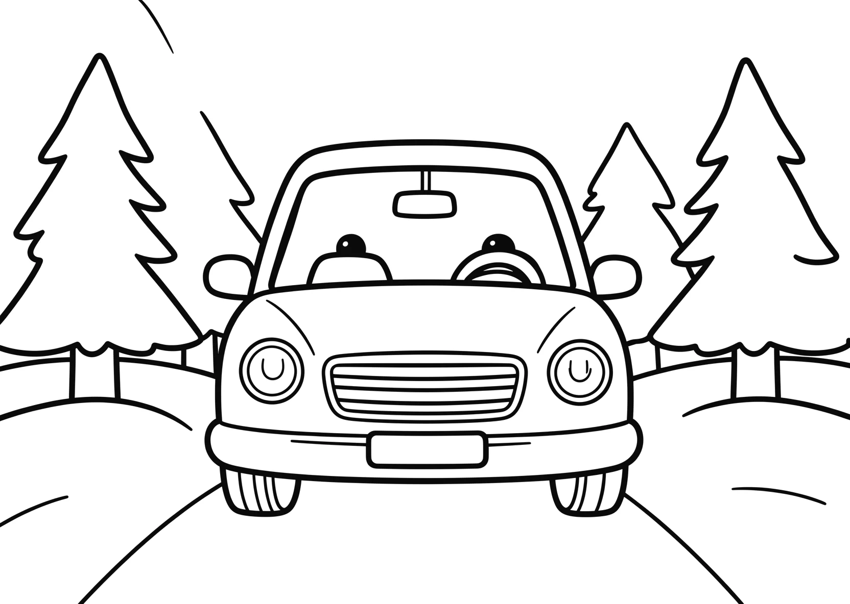 Ausmalbild Auto fährt durch eine verschneite - Ausmalbild aus der Kategorie Natur - kostenlos ausdrucken