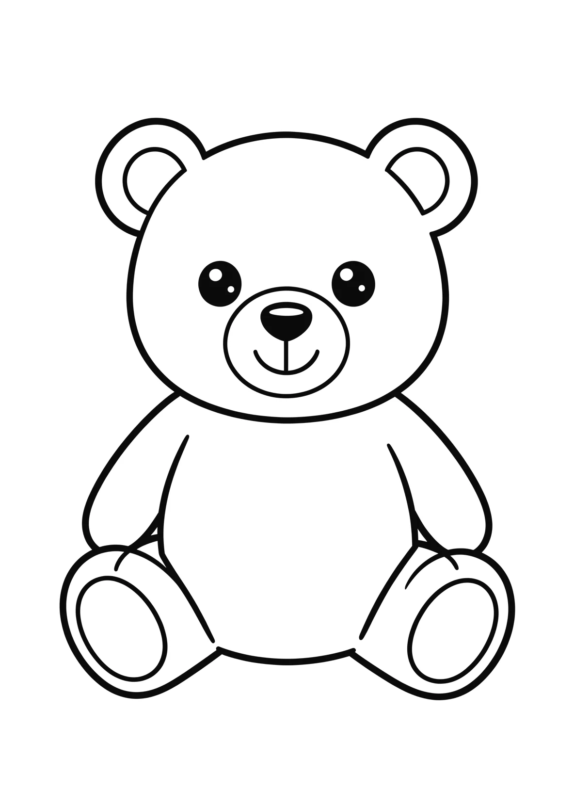 Ausmalbild Freundlicher sitzender Teddybaer mit runden Ohren - Ausmalbild aus der Kategorie Tiere - kostenlos ausdrucken