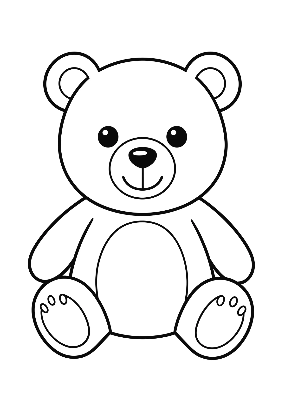 Ausmalbild Freundlicher Teddybaer mit runden Ohren - Ausmalbild aus der Kategorie Tiere - kostenlos ausdrucken