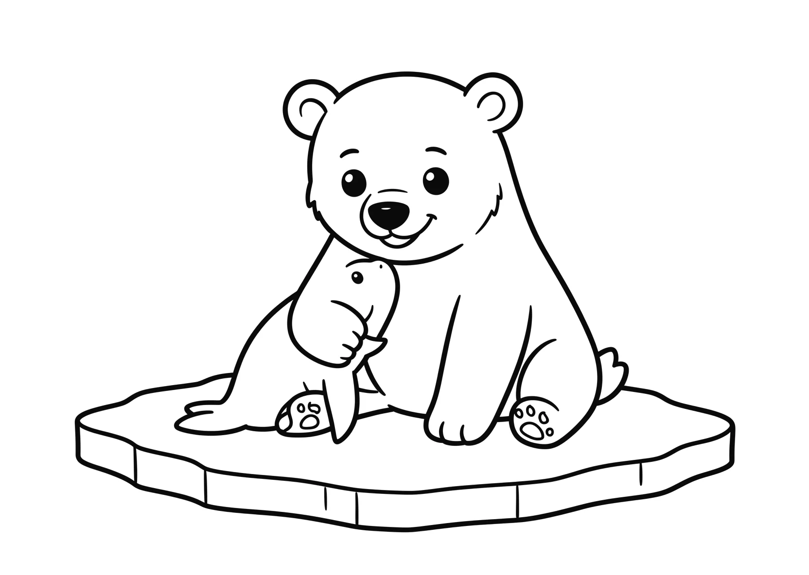 Ausmalbild Freundlicher Eisbär sitzt auf einer Eischolle - Ausmalbild aus der Kategorie Tiere - kostenlos ausdrucken