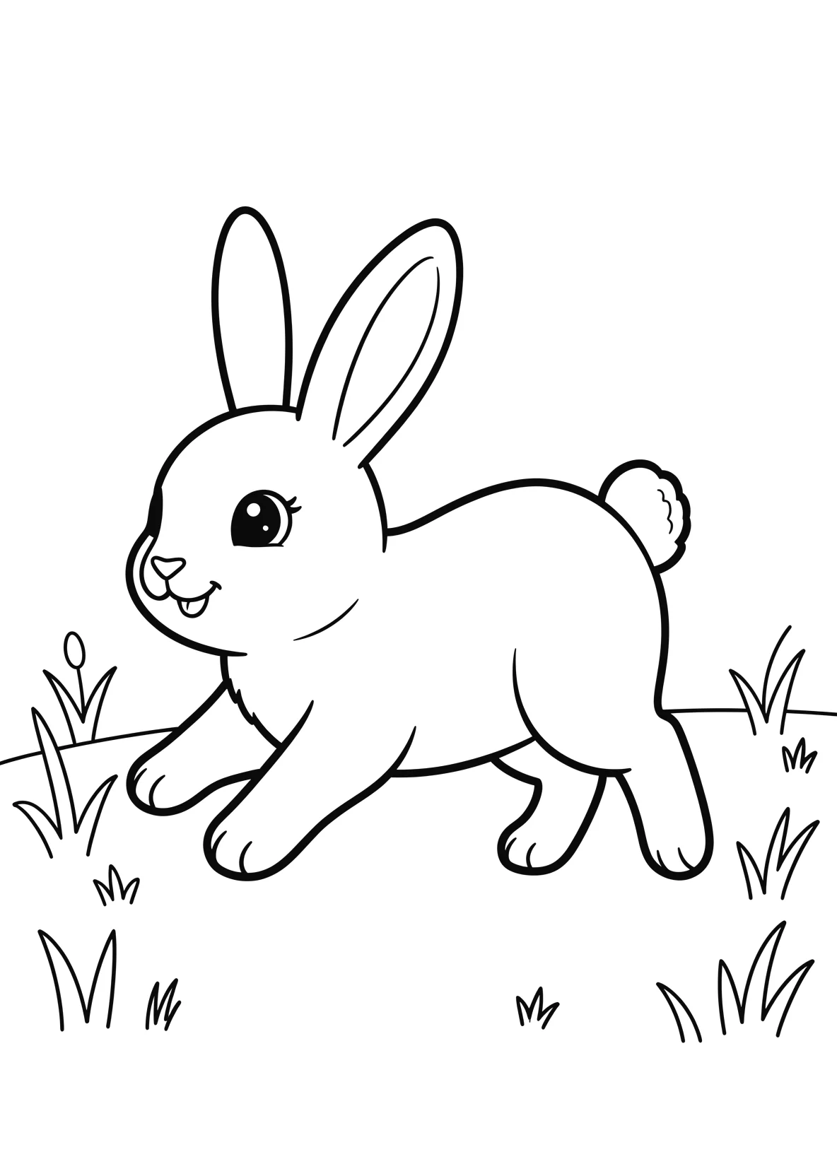 Ausmalbild Hase hüpft über die Wiese für Kindergartenkinder - kostenlos ausdrucken