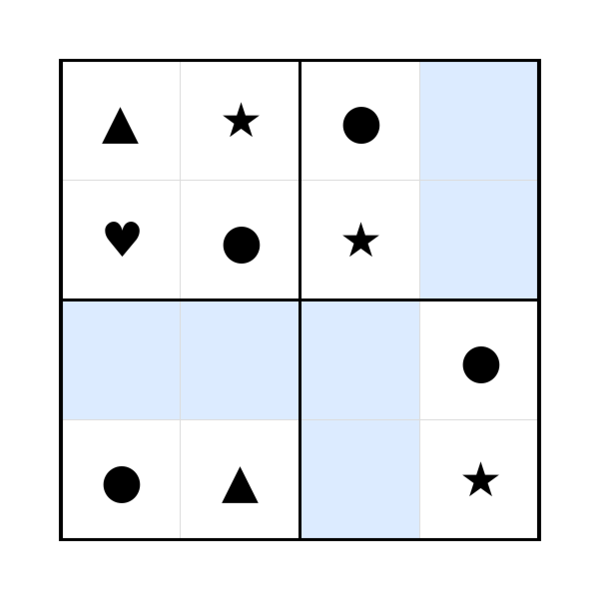 Sudoku-Rätsel Sudoku 4x4 (leicht) für Kindergarten aus der Kategorie Sudoku - kostenlos ausdrucken