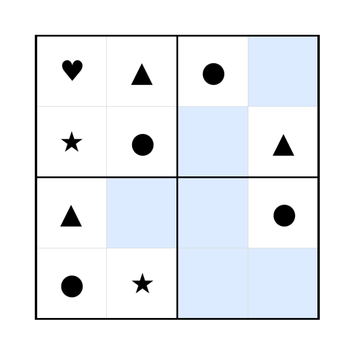 Sudoku-Rätsel Sudoku 4x4 (leicht) für Kindergarten aus der Kategorie Sudoku - kostenlos ausdrucken