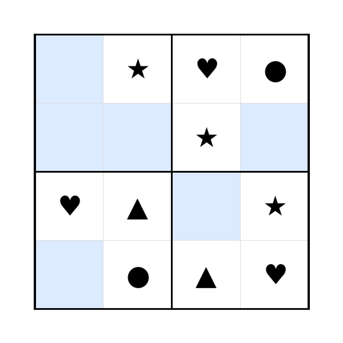 Sudoku-Rätsel Sudoku 4x4 (leicht) für Kindergarten aus der Kategorie Sudoku - kostenlos ausdrucken