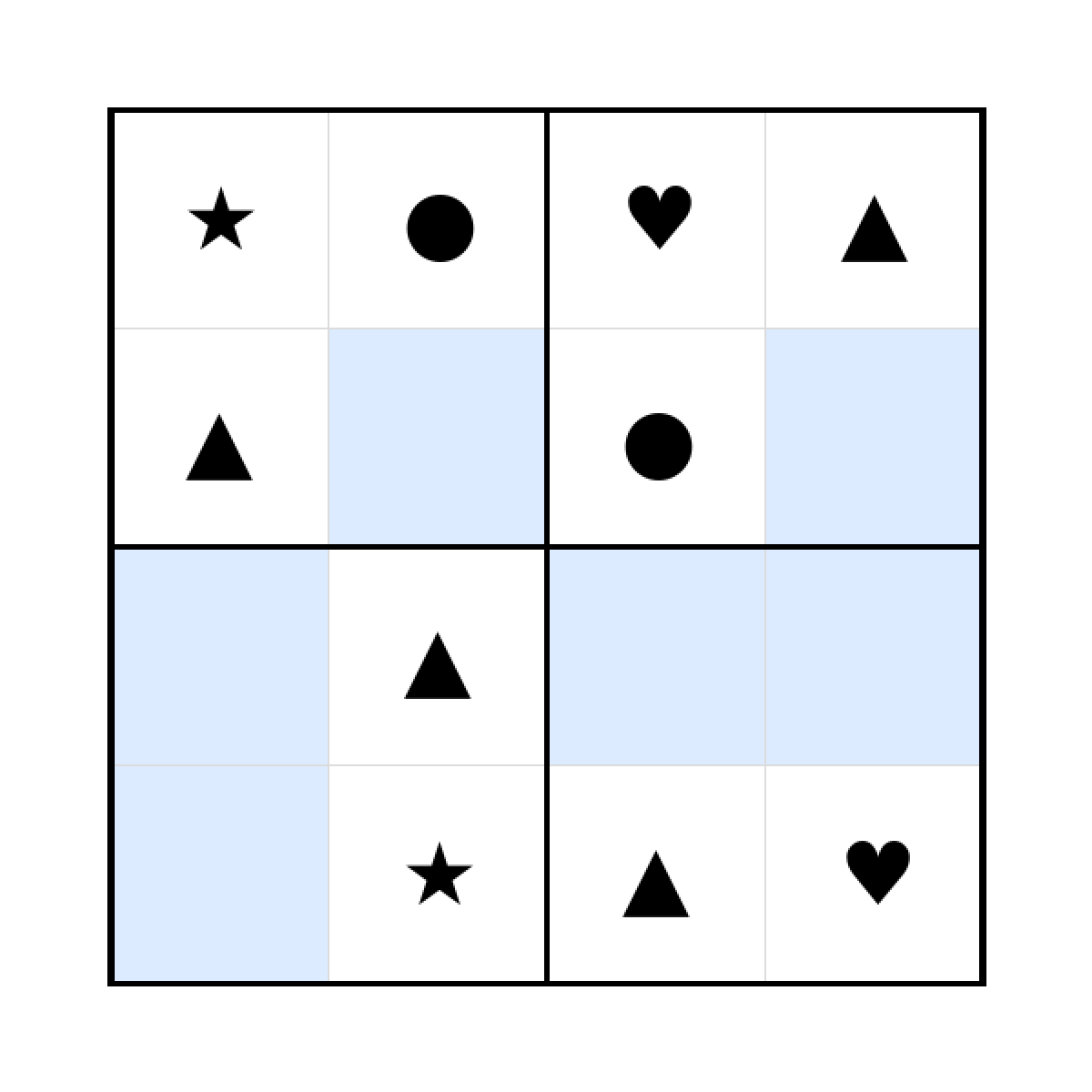 Sudoku-Rätsel Sudoku 4x4 (leicht) für Kindergarten aus der Kategorie Sudoku - kostenlos ausdrucken