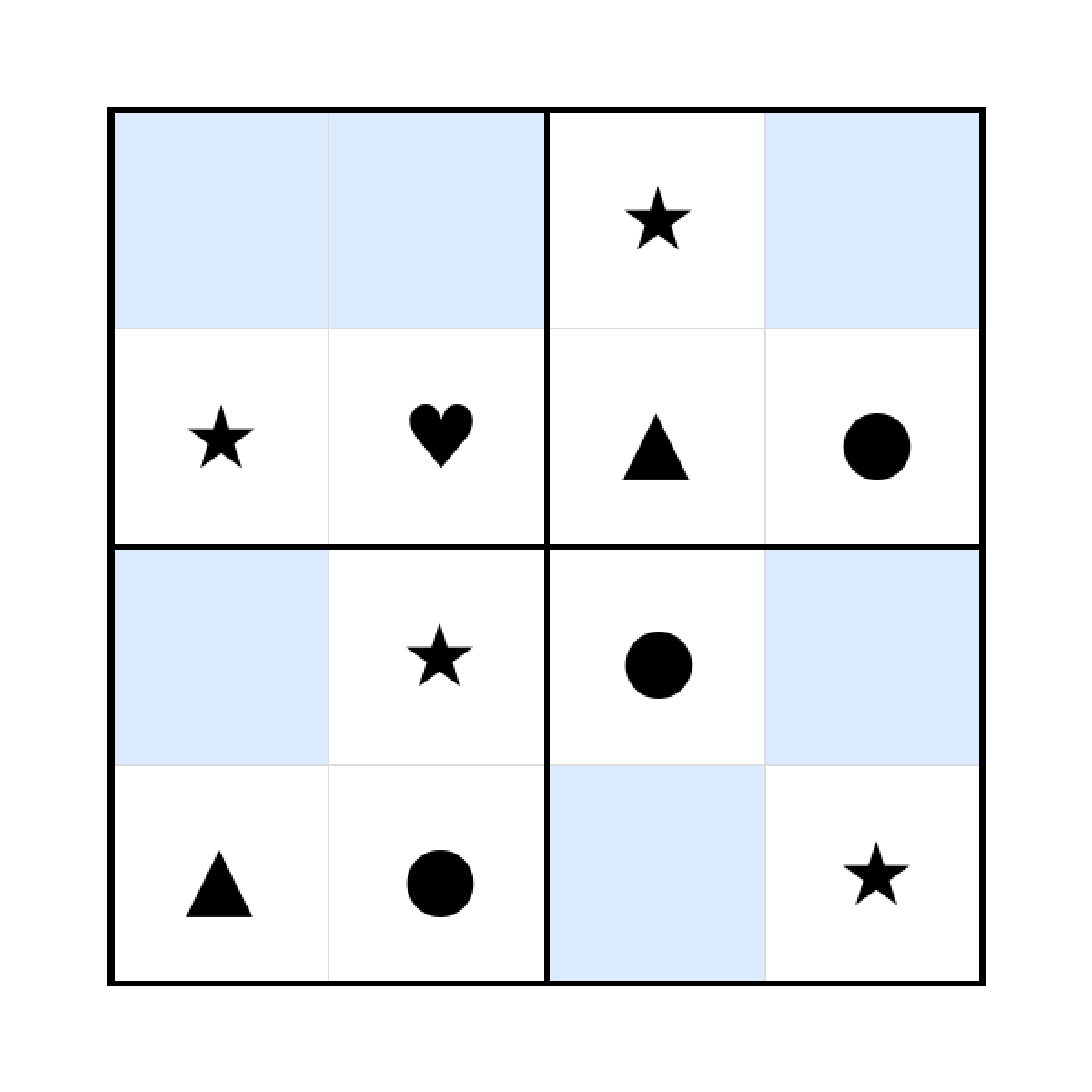 Sudoku-Rätsel Sudoku 4x4 (leicht) für Kindergarten aus der Kategorie Sudoku - kostenlos ausdrucken