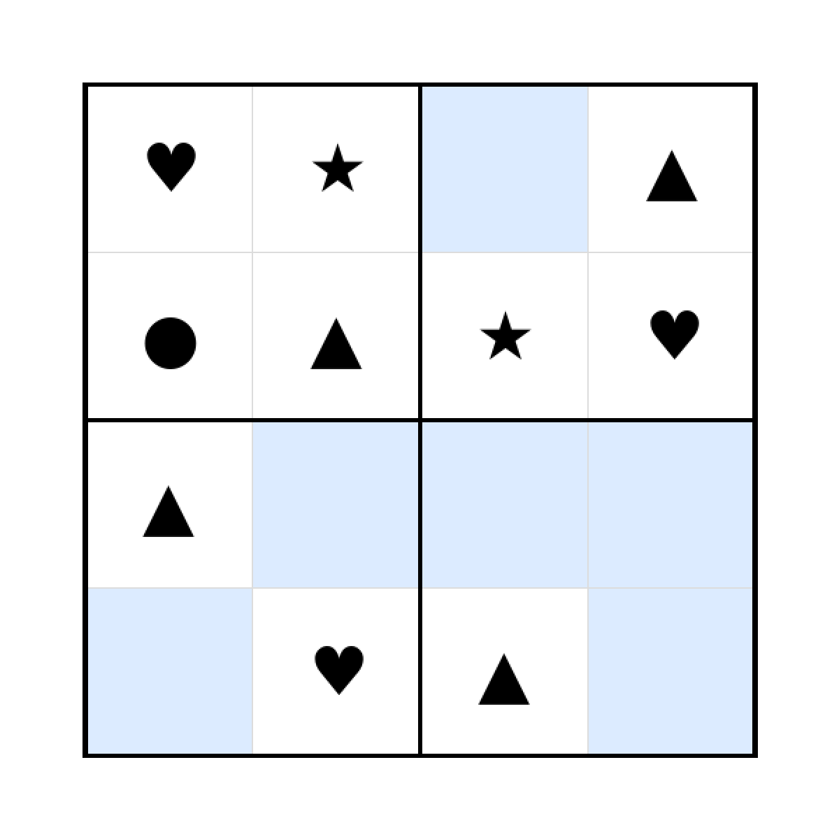 Sudoku-Rätsel Sudoku 4x4 (leicht) für Kindergarten aus der Kategorie Sudoku - kostenlos ausdrucken