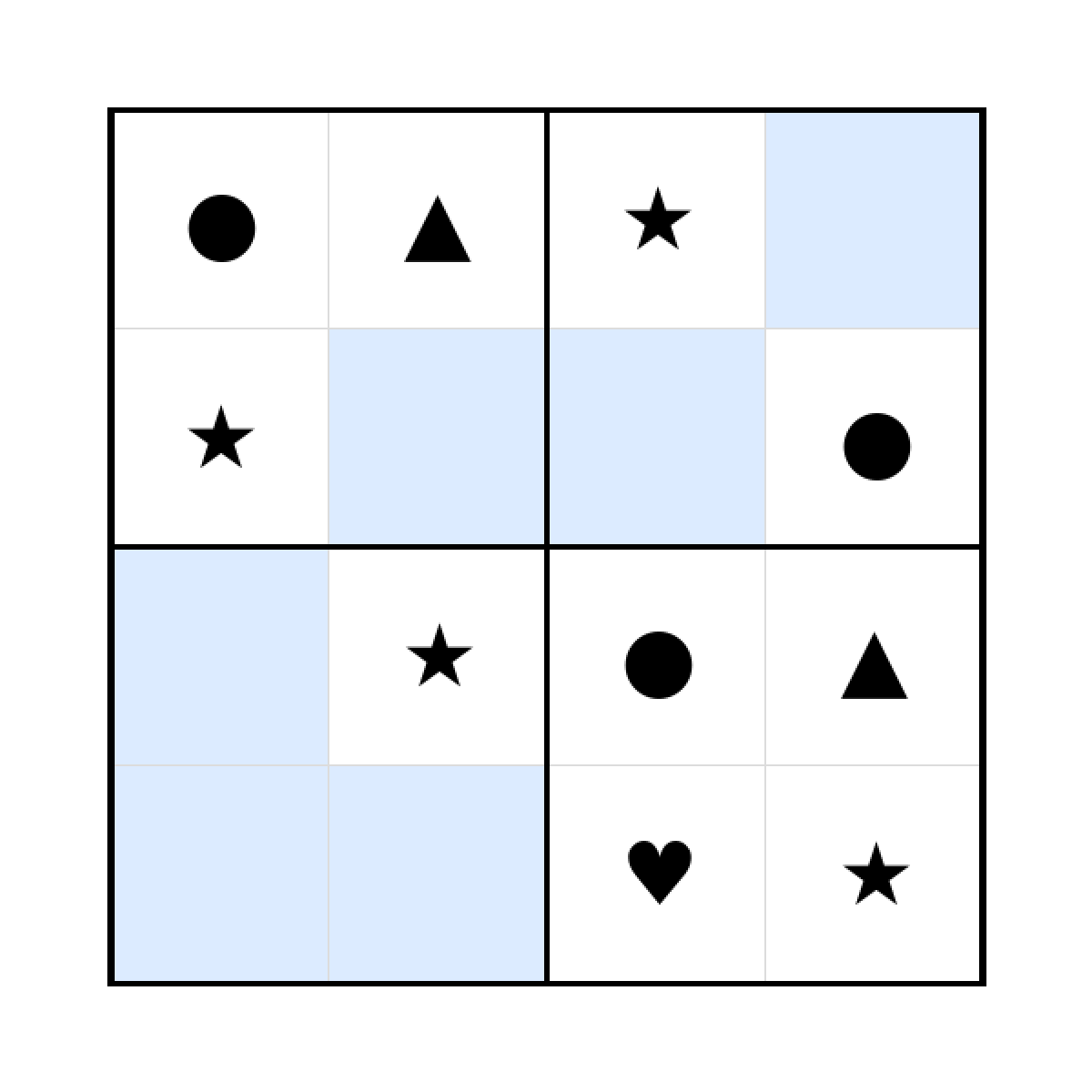 Sudoku-Rätsel Sudoku 4x4 (leicht) für Kindergarten aus der Kategorie Sudoku - kostenlos ausdrucken