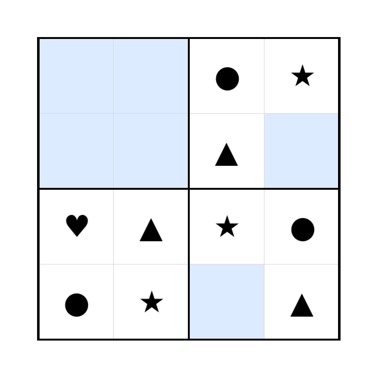 Sudoku-Rätsel Sudoku 4x4 (leicht) für Kindergarten aus der Kategorie Sudoku - kostenlos ausdrucken