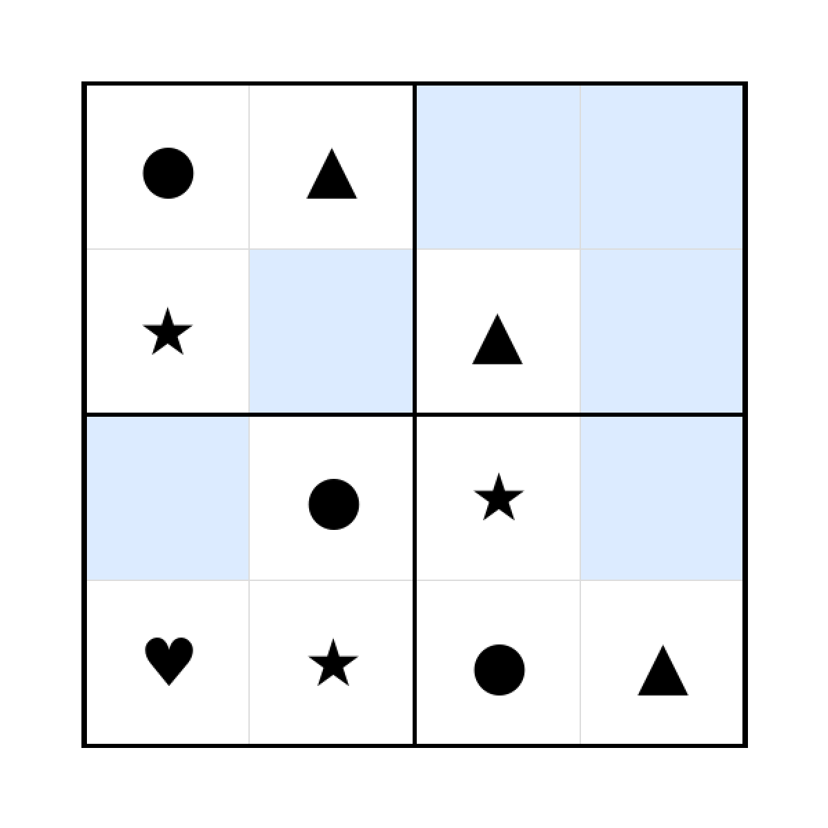 Sudoku-Rätsel Sudoku 4x4 (leicht) für Kindergarten aus der Kategorie Sudoku - kostenlos ausdrucken