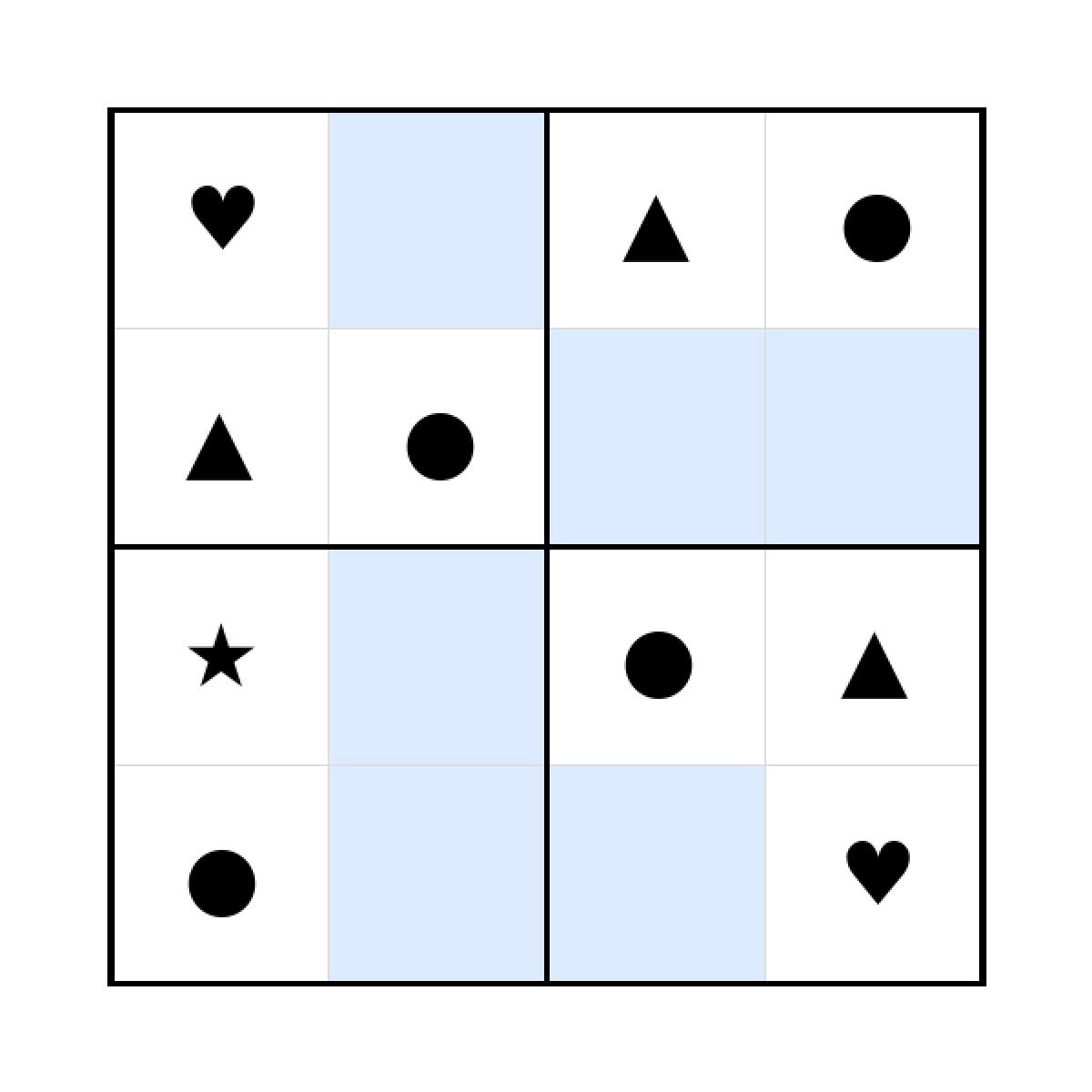 Sudoku-Rätsel Sudoku 4x4 (leicht) für Kindergarten aus der Kategorie Sudoku - kostenlos ausdrucken