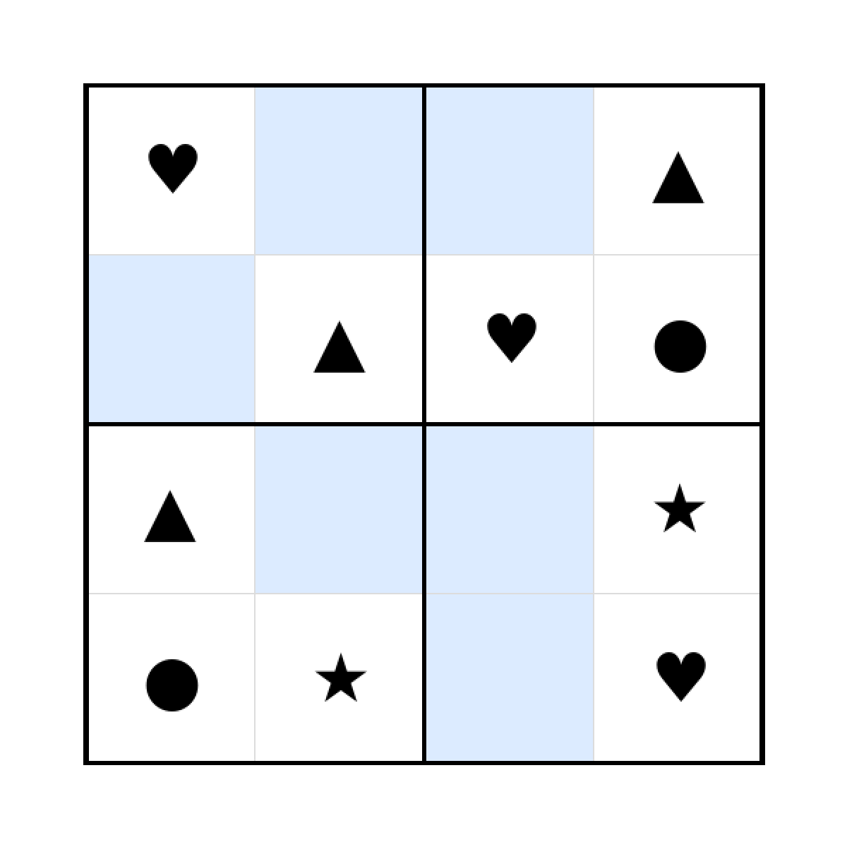 Sudoku-Rätsel Sudoku 4x4 (leicht) für Kindergarten aus der Kategorie Sudoku - kostenlos ausdrucken