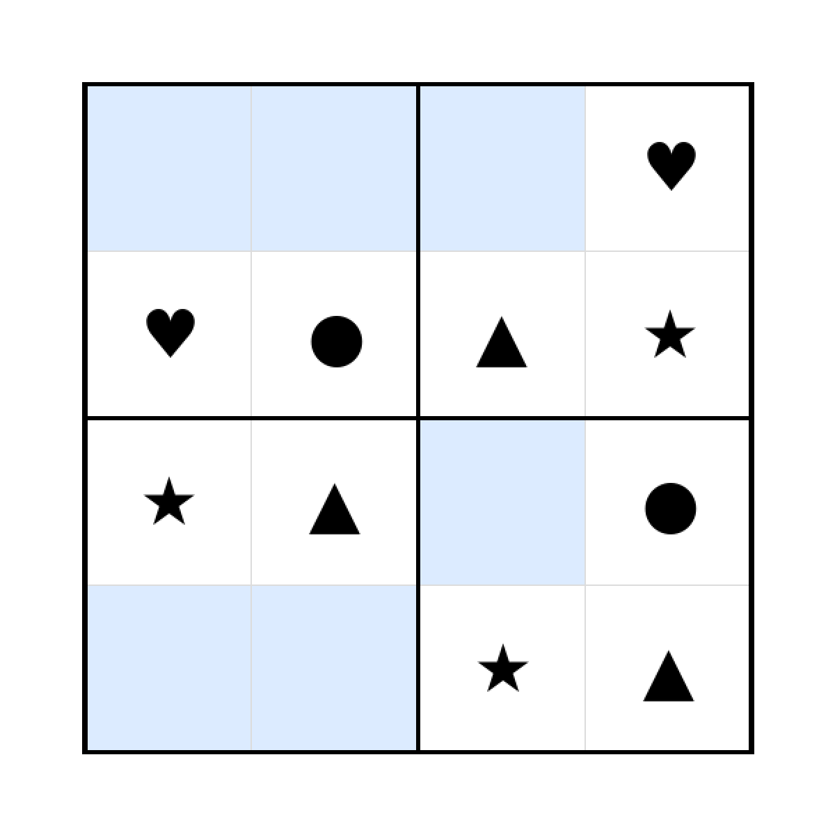 Sudoku-Rätsel Sudoku 4x4 (leicht) für Kindergarten aus der Kategorie Sudoku - kostenlos ausdrucken