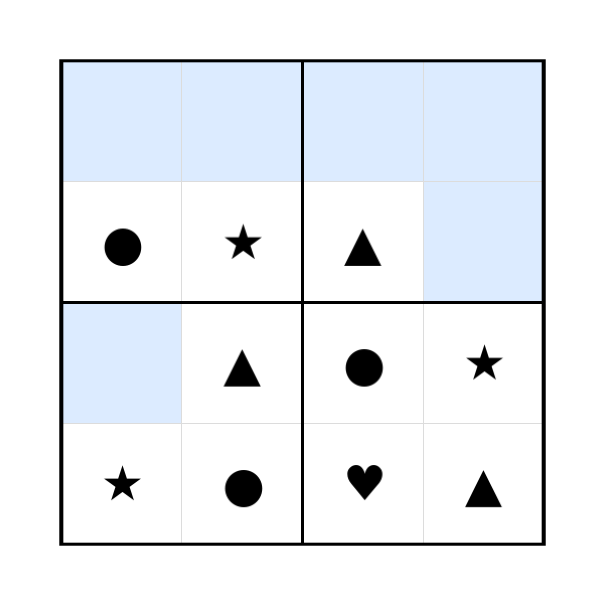 Sudoku-Rätsel Sudoku 4x4 (leicht) für Kindergarten aus der Kategorie Sudoku - kostenlos ausdrucken