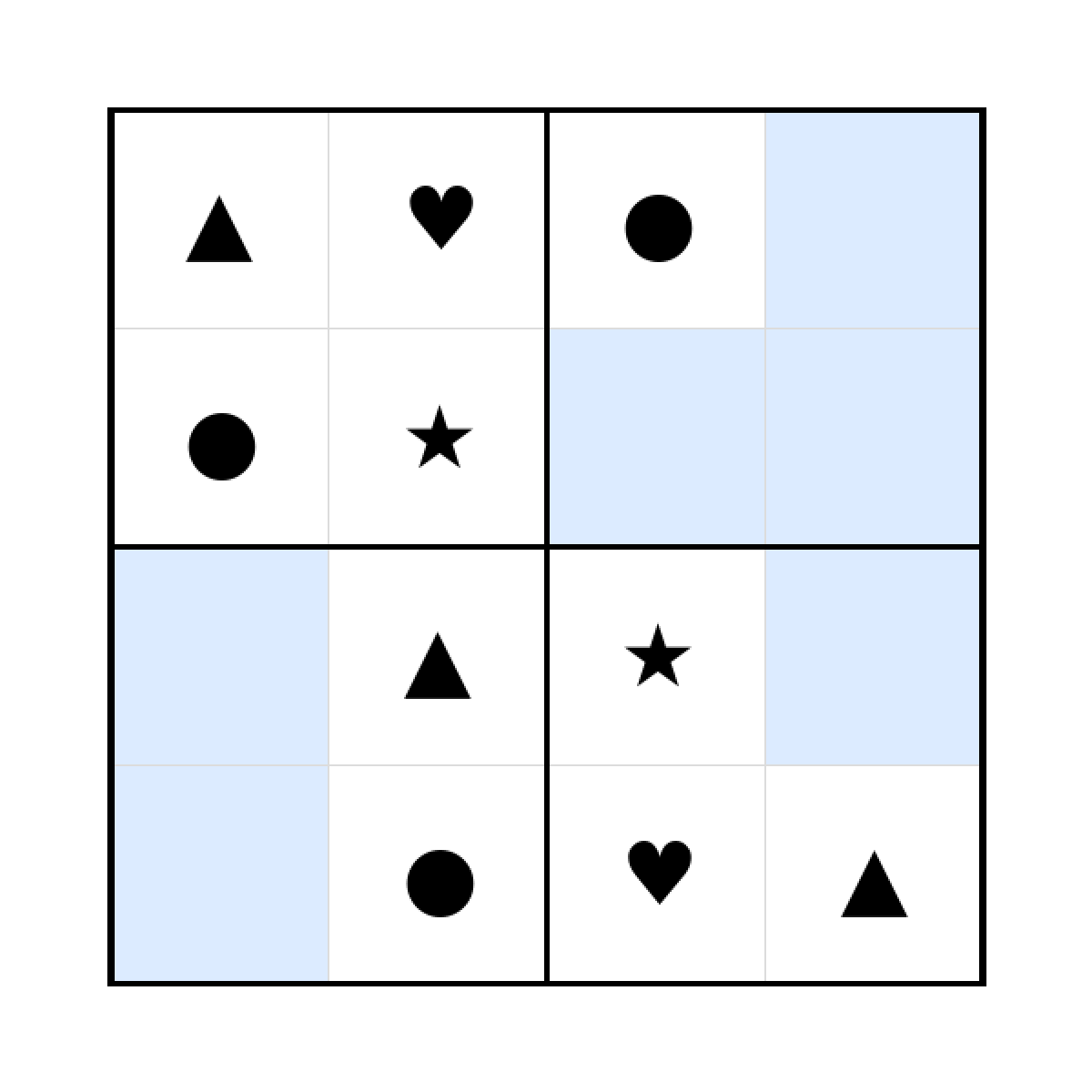Sudoku-Rätsel Sudoku 4x4 (leicht) für Kindergarten aus der Kategorie Sudoku - kostenlos ausdrucken