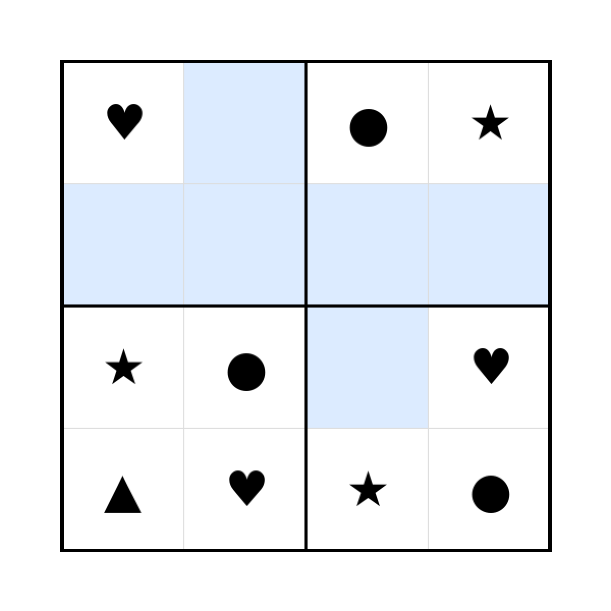 Sudoku-Rätsel Sudoku 4x4 (leicht) für Kindergarten aus der Kategorie Sudoku - kostenlos ausdrucken