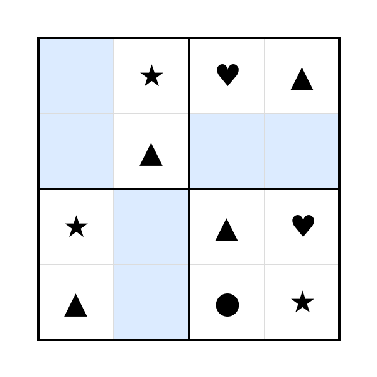 Sudoku-Rätsel Sudoku 4x4 (leicht) für Kindergarten aus der Kategorie Sudoku - kostenlos ausdrucken