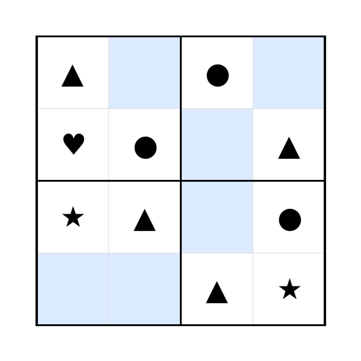 Sudoku-Rätsel Sudoku 4x4 (leicht) für Kindergarten aus der Kategorie Sudoku - kostenlos ausdrucken